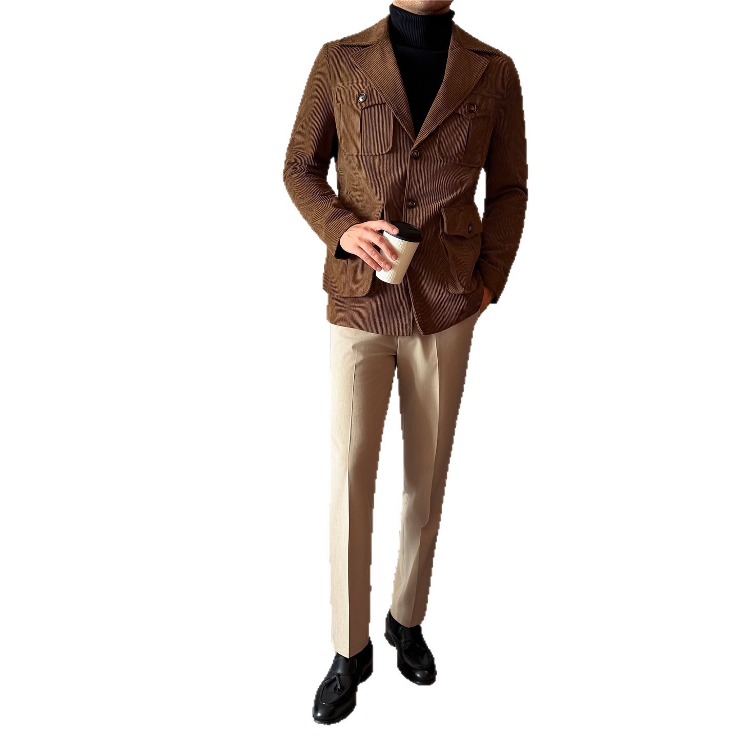 Mens Casual Corduroy Mid-length Coatsuit - Image 5