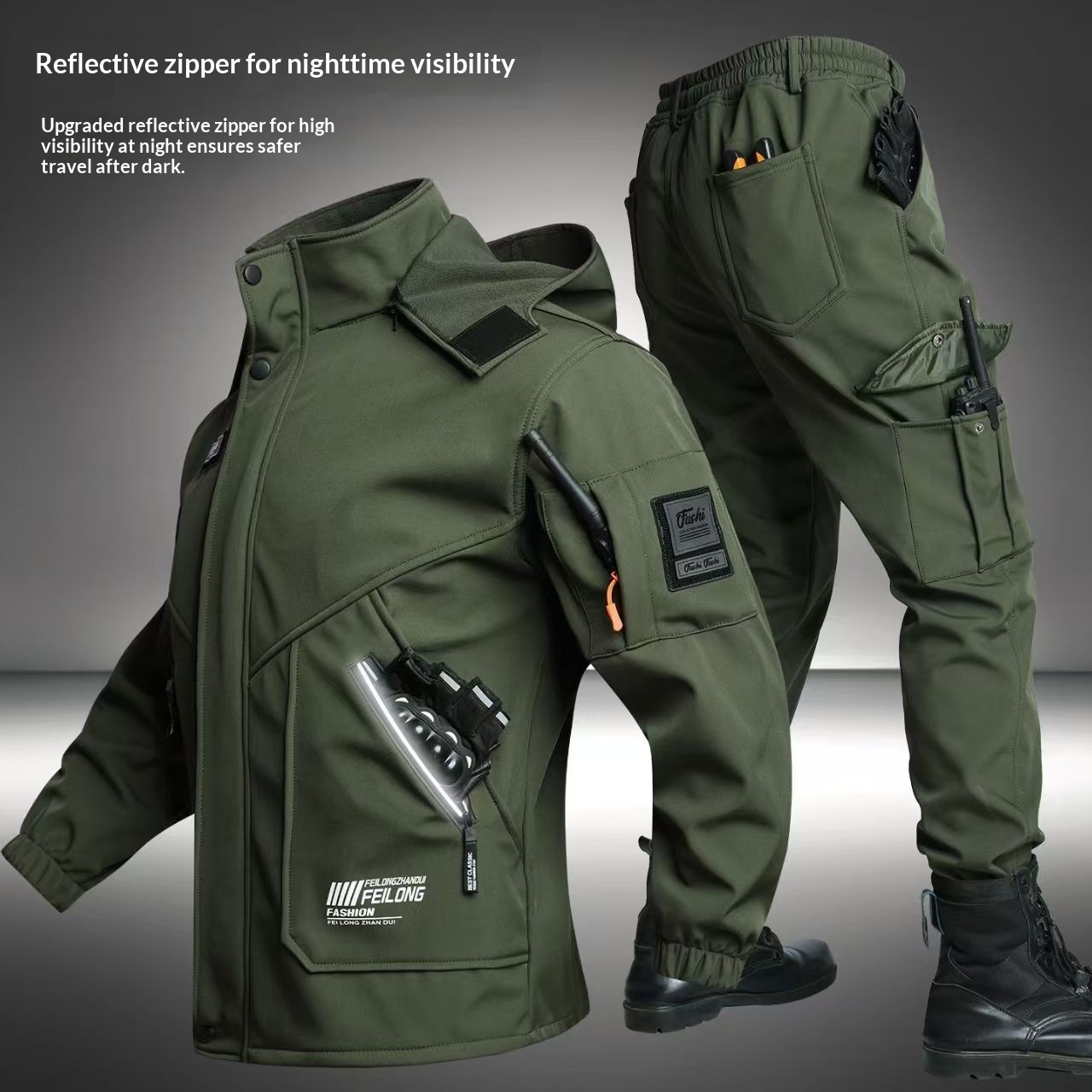 Mens Outdoor Sports Tactical Fleece-Lined Thickened Windproof Cycling Jacket - Image 3