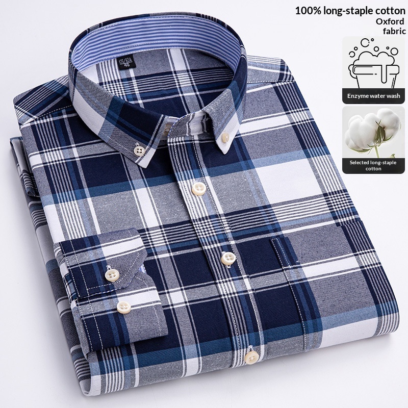 Mens Long-sleeve Oxford-cotton Shirt For Young And Middle-aged Men - Image 8