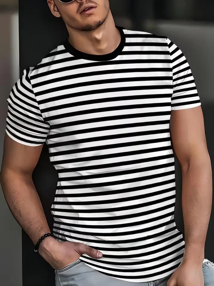 Classic Plaid And Stripe 3F-Printed Casual T-Shirt - Image 8