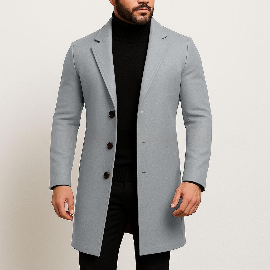 Solid-color Single-breasted Trench Coat Wool Fabric - Image 5