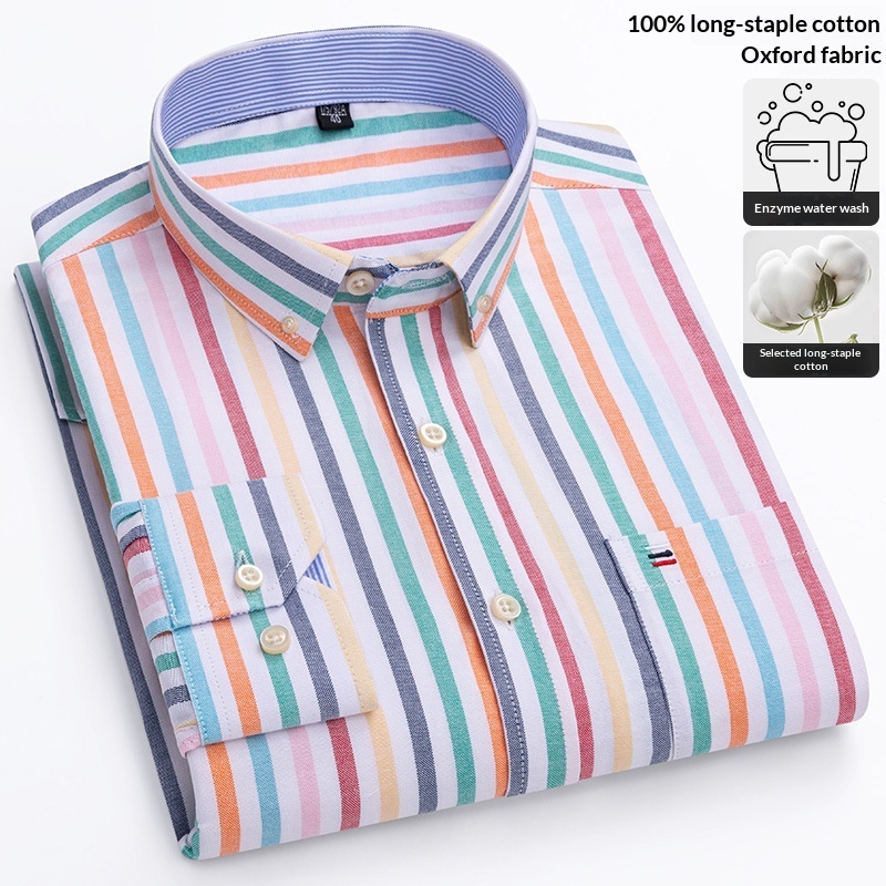 Mens Long-sleeve Oxford-cotton Shirt For Young And Middle-aged Men - Image 9