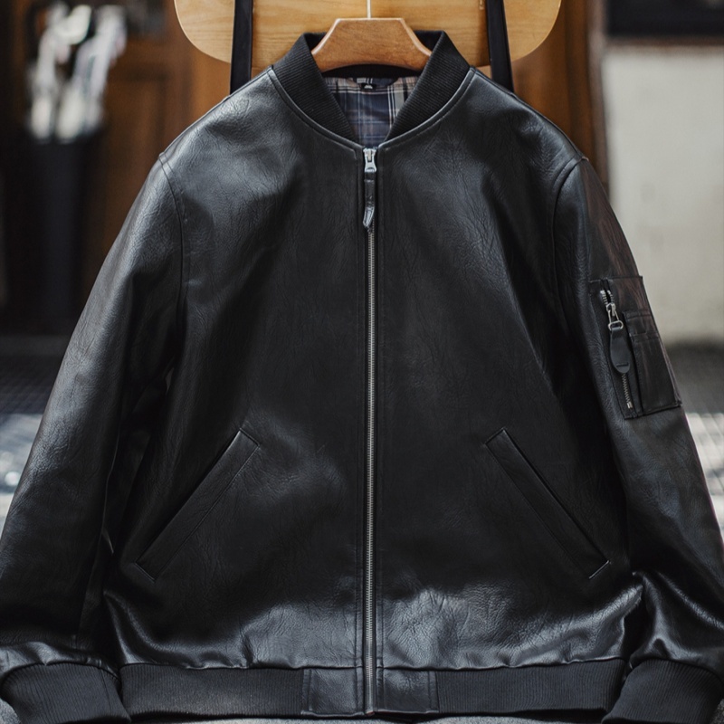 Black MA1 Pilot Leather Jacket for Men | Genuine Sheepskin