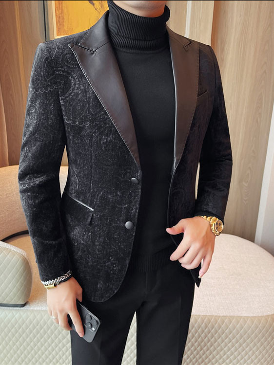 Jacquard Velvet Leather Blazer