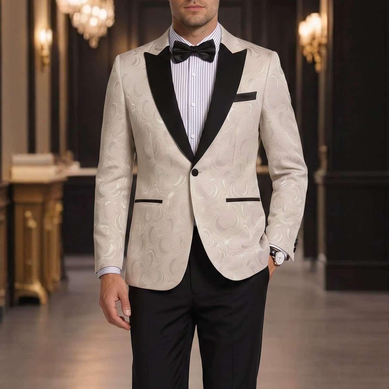 Mens Elegant Jacquard Formal Suit For Banquets And Parties - Image 2