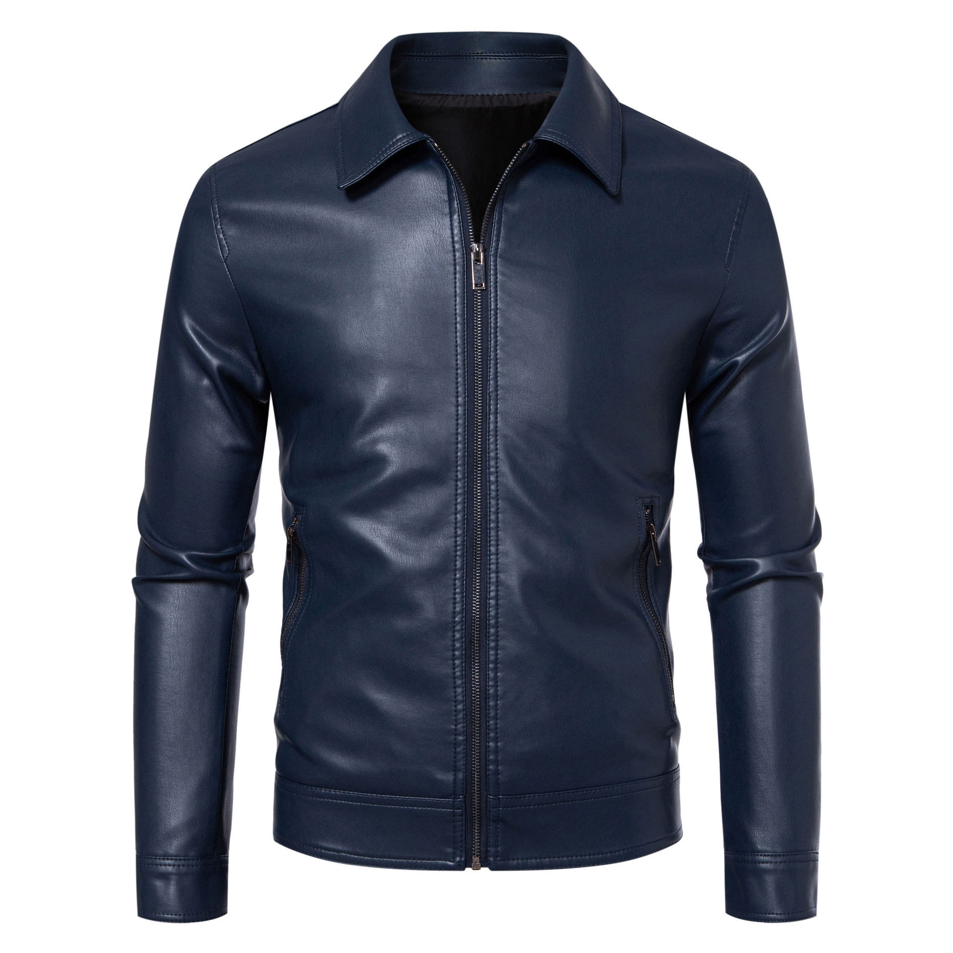 AutumnWinter Men's Leather Jacket With Lapel Collar Light Business Style - Image 4