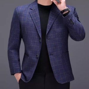 Men's Business-Casual Plaid Suit Jacket