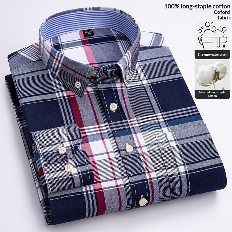Mens Long-sleeve Oxford-cotton Shirt For Young And Middle-aged Men - Image 7