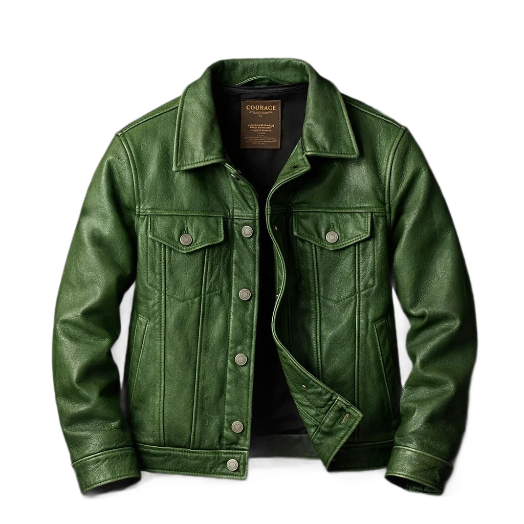 Retro Lapel Leather Jacket American-style Workwear Coat Mens Leather Jacket - Image 4
