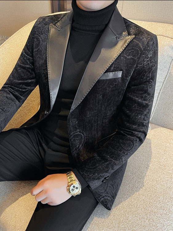 Jacquard Velvet Leather Blazer