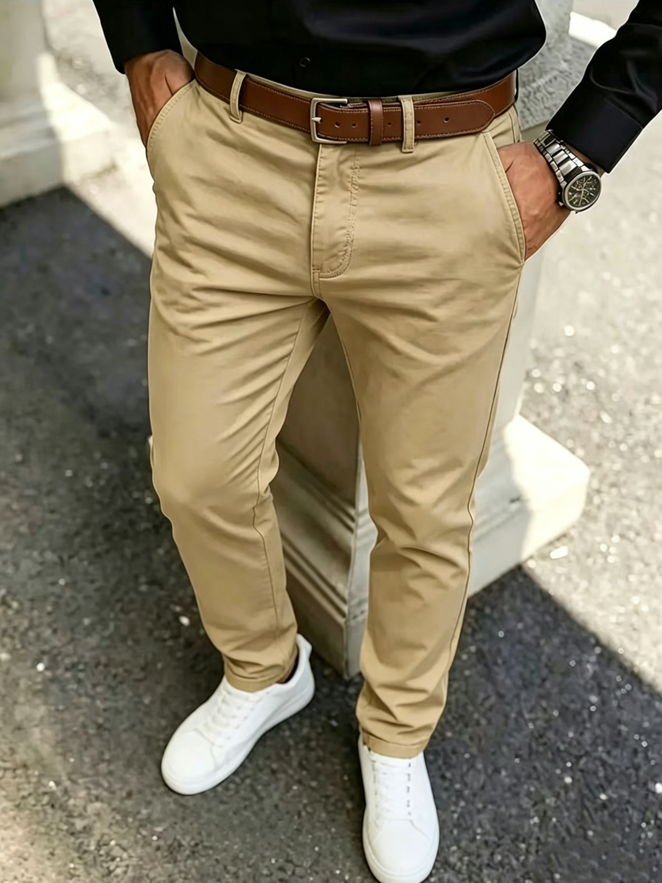New Mens Slim-fit Casual Khaki Cotton Pants - Image 6