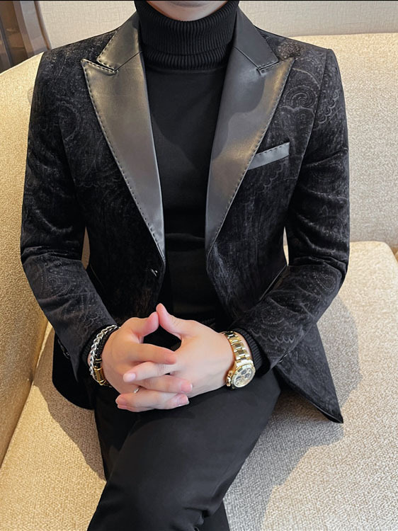 Jacquard Velvet Leather Blazer