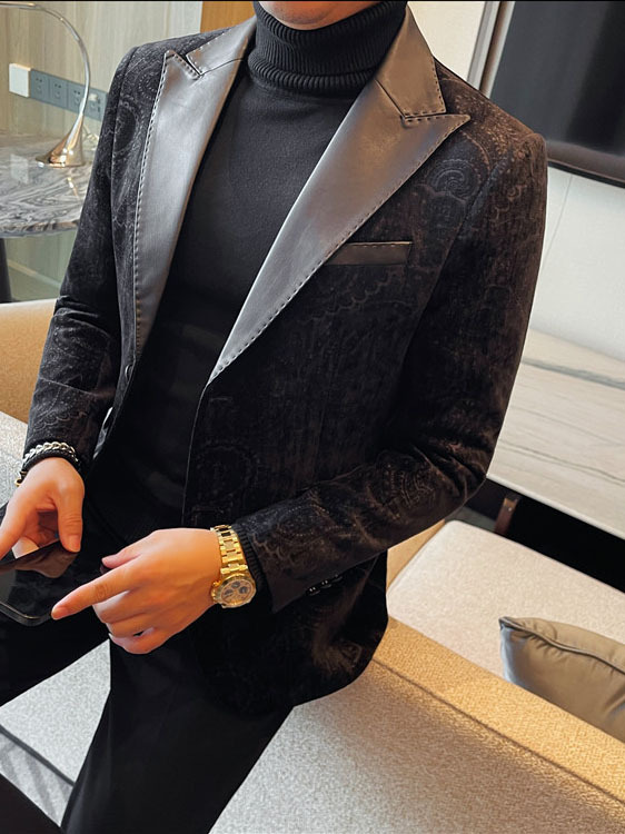 Jacquard Velvet Leather Blazer