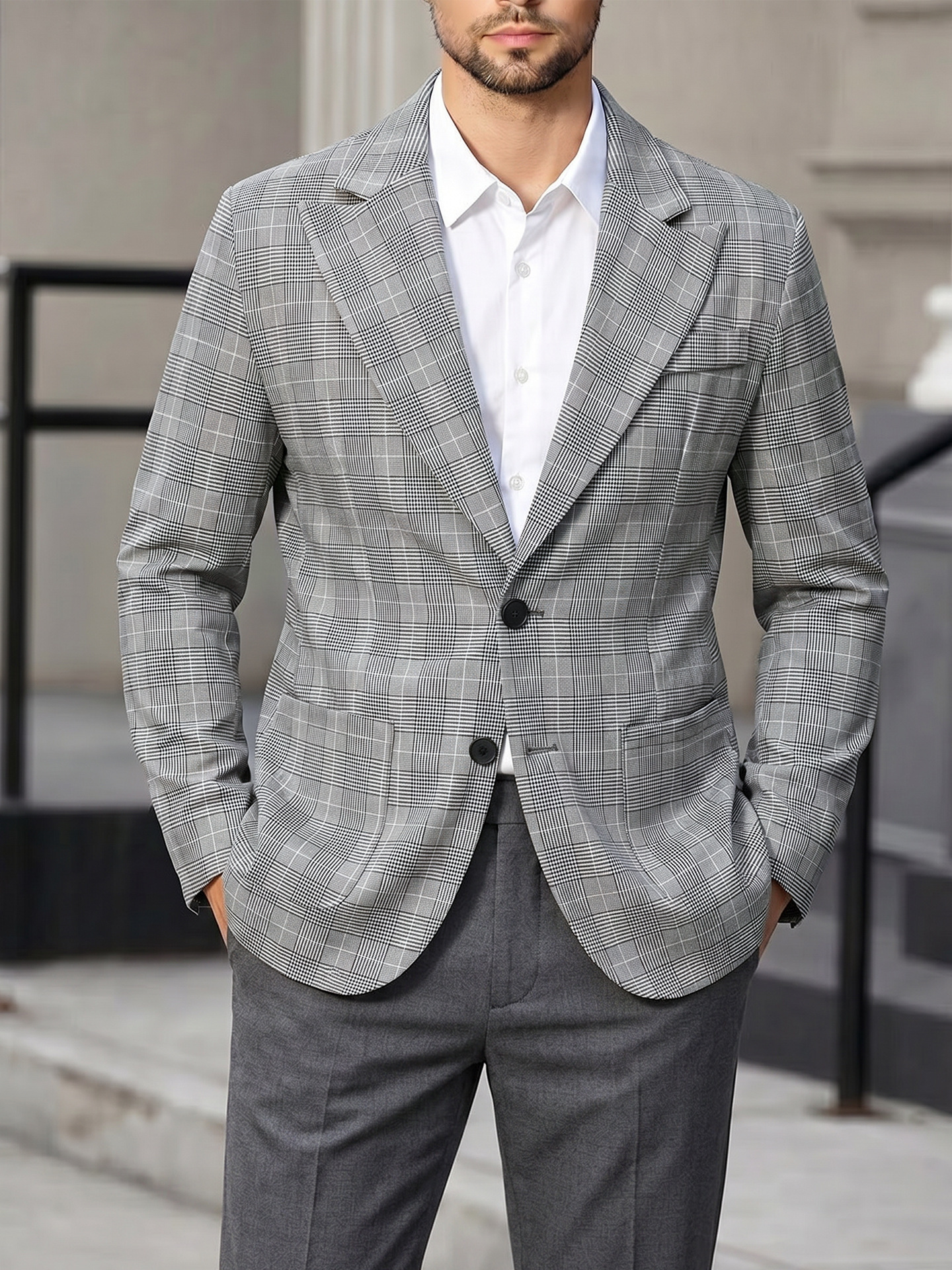Two-Button Suit Jacket – Men's Black Polyester Blazer - Image 7