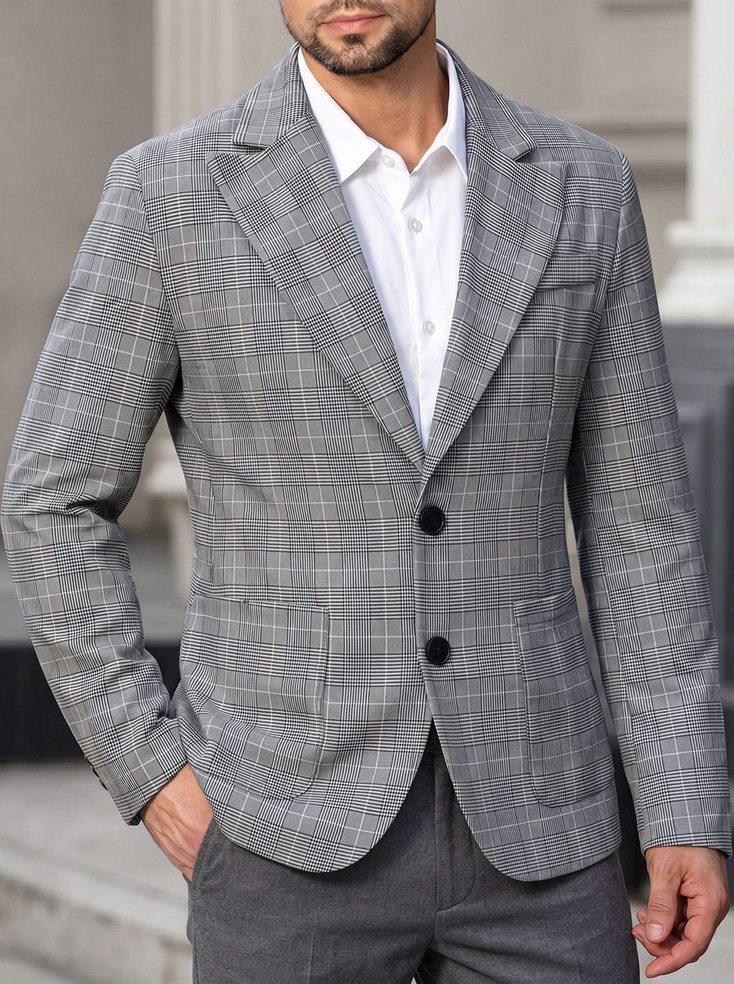 Two-Button Suit Jacket – Men’s Black Polyester Blazer