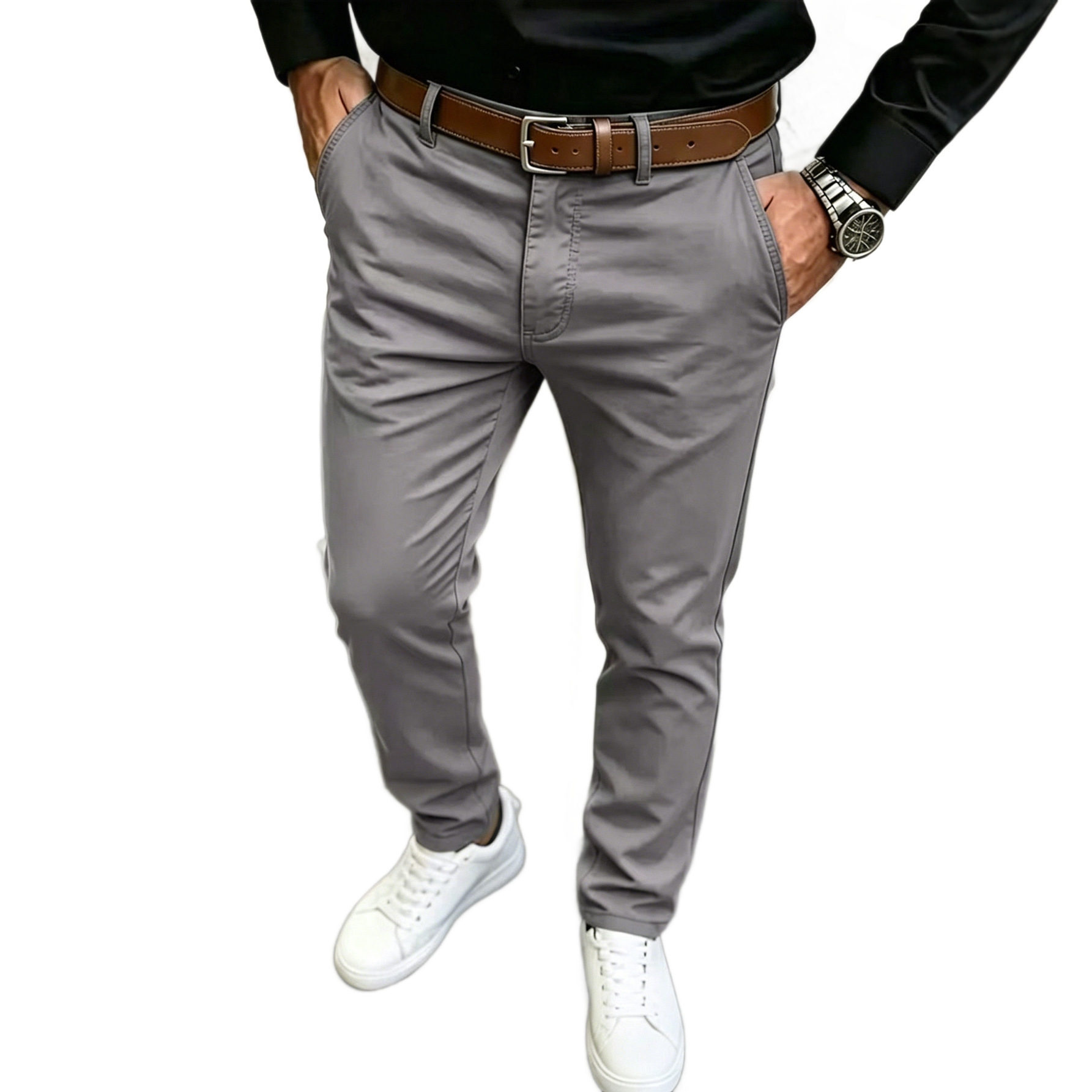 New Mens Slim-fit Casual Khaki Cotton Pants - Image 5