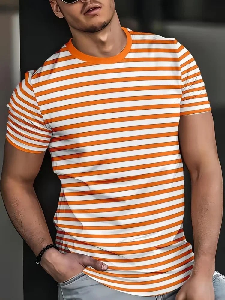 Classic Plaid And Stripe 3F-Printed Casual T-Shirt - Image 9