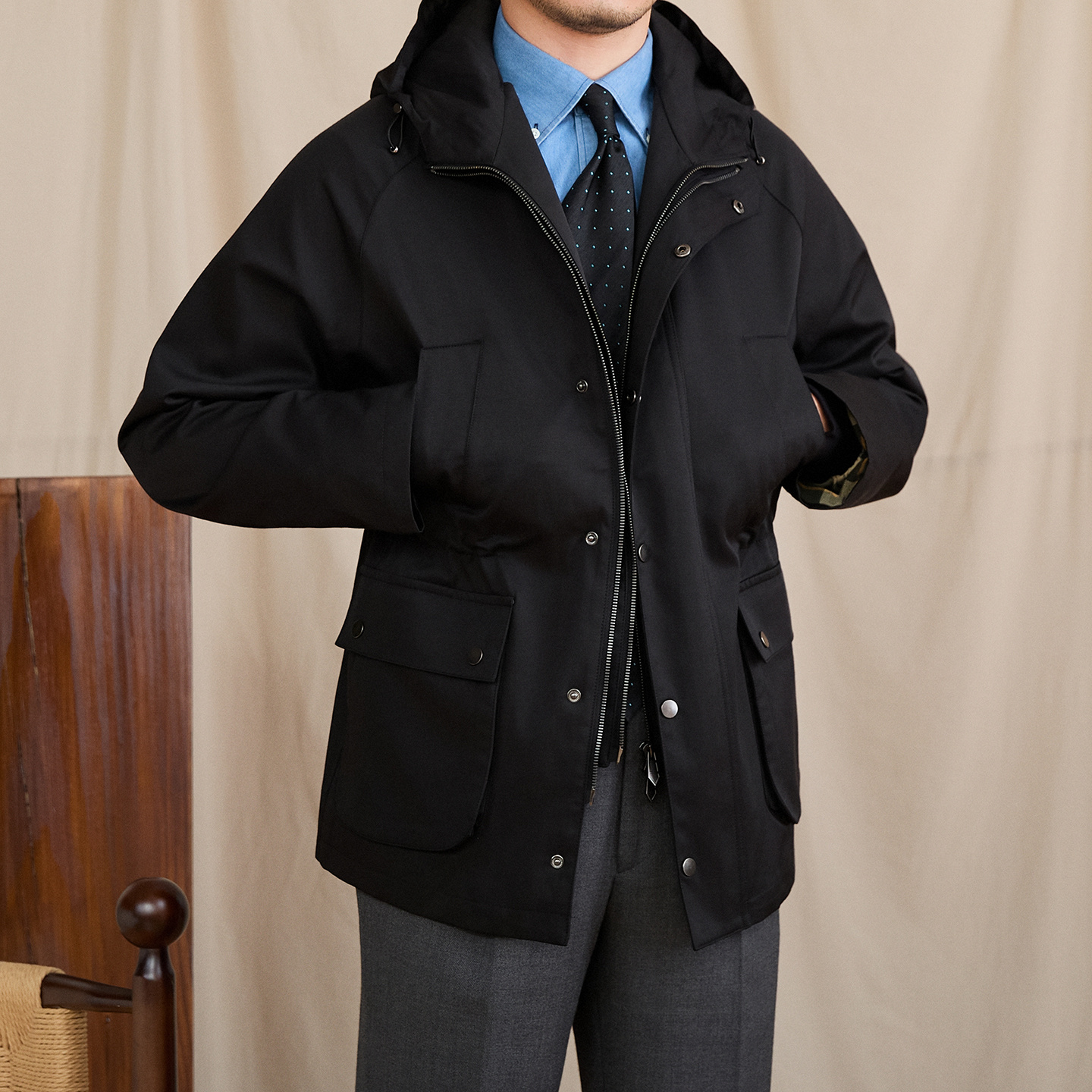 Men's Hooded Faux Two-Piece Jacket - Image 2