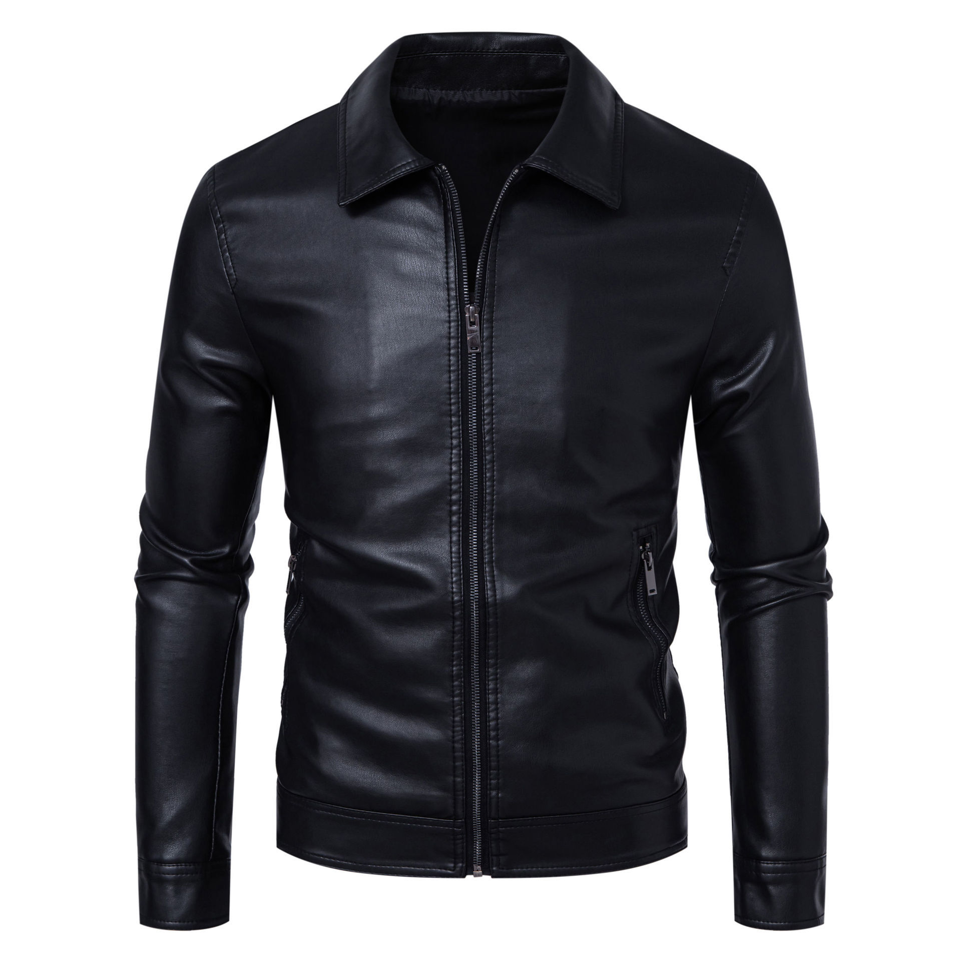 AutumnWinter Men's Leather Jacket With Lapel Collar Light Business Style - Image 3