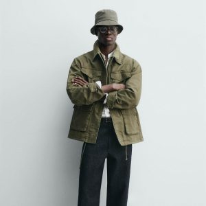 Double-layer Stand-up Collar Multi-pocket Washed Jacket Coat
