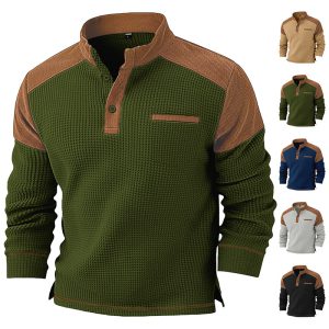 Mens Casual Corduroy Hoodie With A Stand-up Collar And Long Sleeves