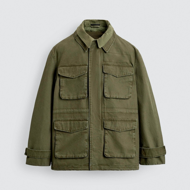 Double-layer Stand-up Collar Multi-pocket Washed Jacket Coat - Image 4