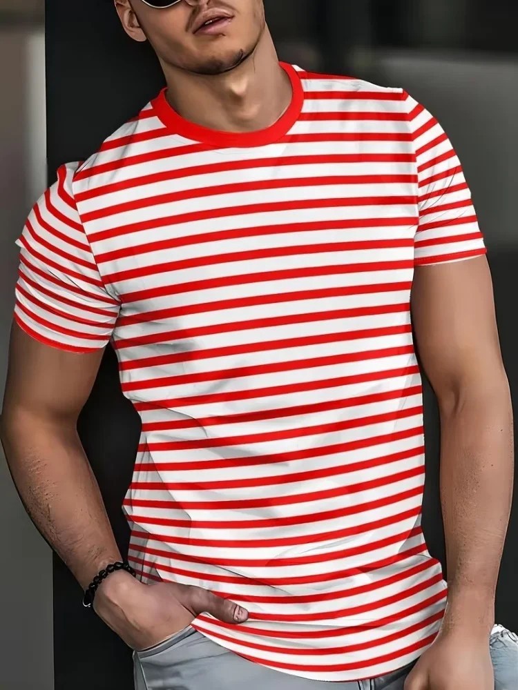 Classic Plaid And Stripe 3F-Printed Casual T-Shirt - Image 10