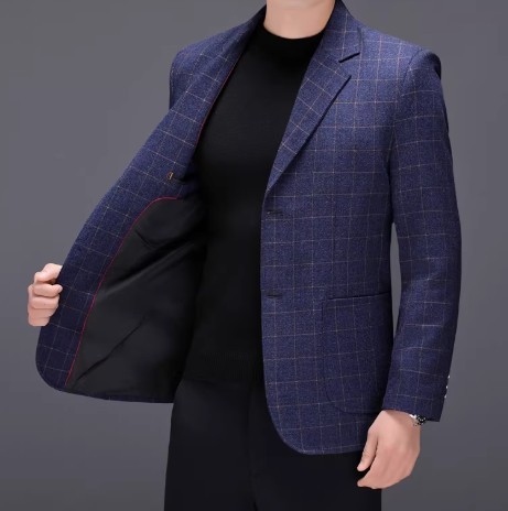 Men's Business-Casual Plaid Suit Jacket - Image 3