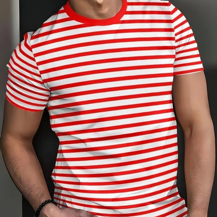 Classic Plaid And Stripe 3F-Printed Casual T-Shirt - Image 2